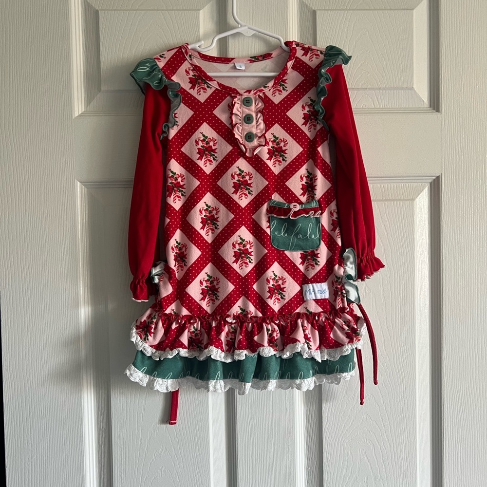 Mia Miel Festive Red, Pink and Green Ruffle Kids Dress